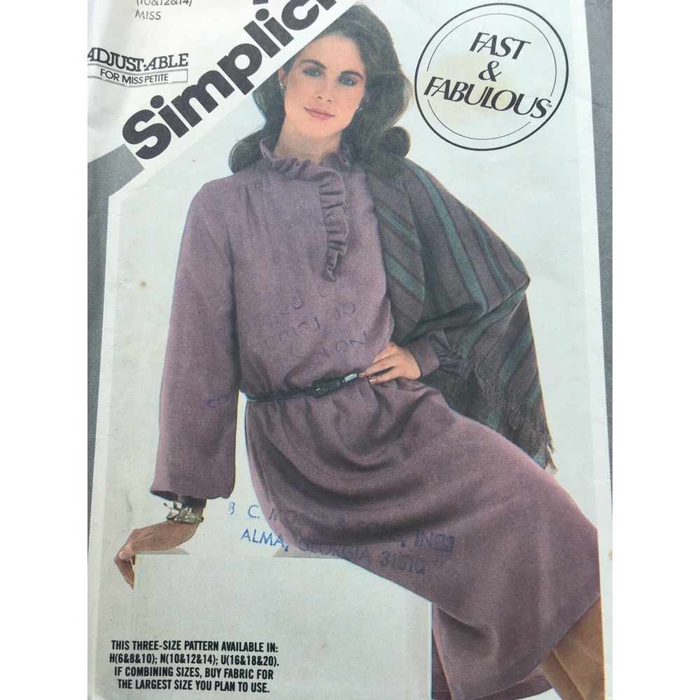Simplicity 5276 Vintage Sewing Pattern Dress Shawl Size 10 12 14 1981